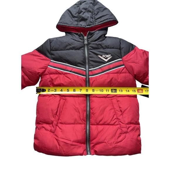 Pony Boys Sz 4T Red White Black Hooded Puffer Coat. New - Picture 4 of 7
